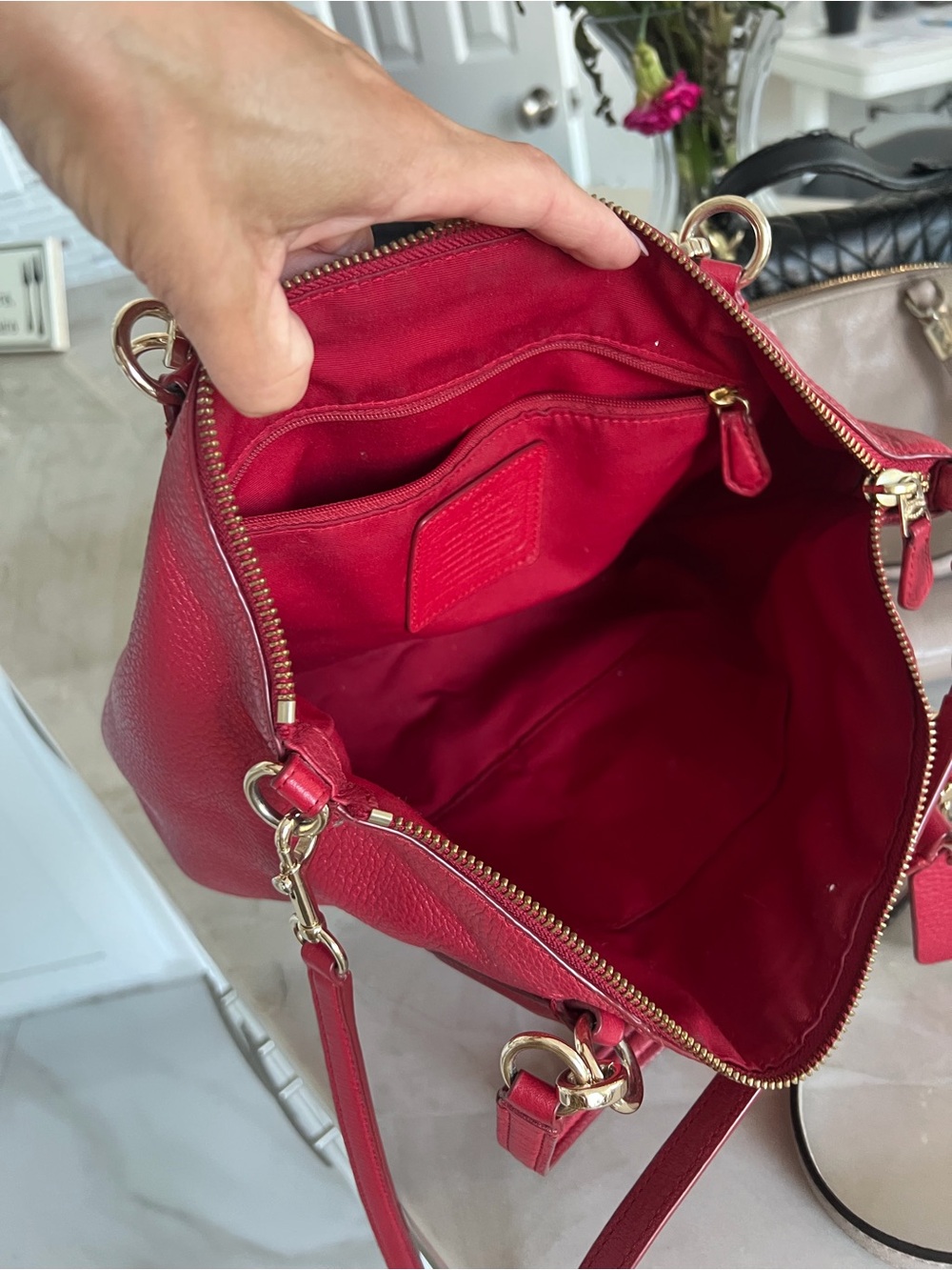 Coach Pebbled Leather Shoulder Bag in Red - Picture 2 of 11